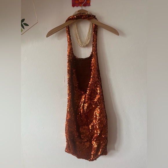 EUC VTG 80s halter sequin minidress handmade stretch small medium cocktail disco - Picture 15 of 15